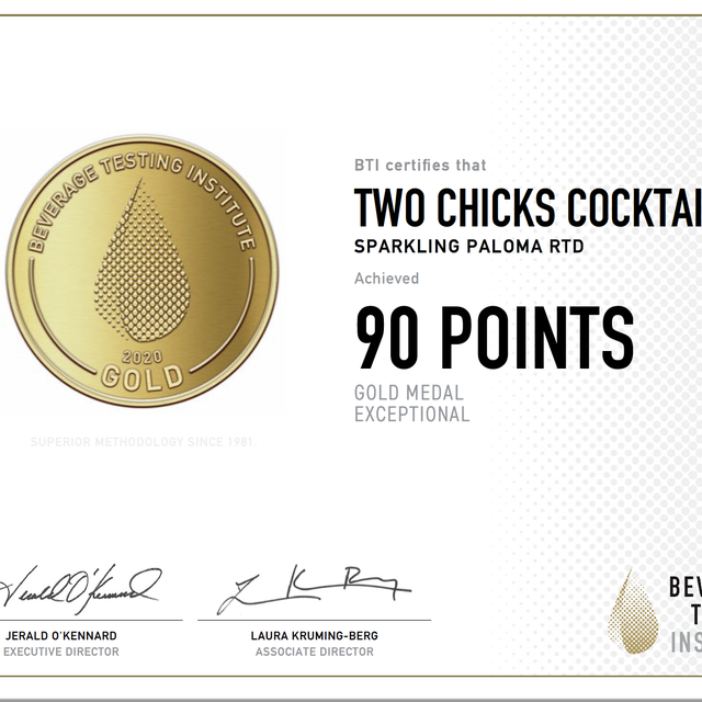 Beverage Testing Institute Awards Two Chicks Cocktails in the 2021 Tasting Awards and BTI Spirits Pack Awards | Ready-to-drink | Canned Cocktail